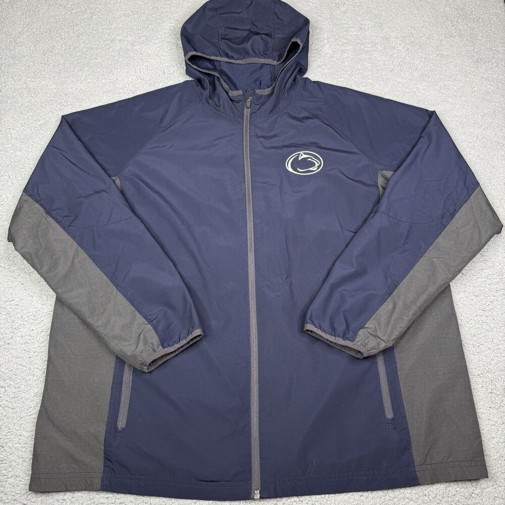 Penn State Nittany Lions Windbreaker Mens XXL Navy Gray Hooded Full Zip Jacket